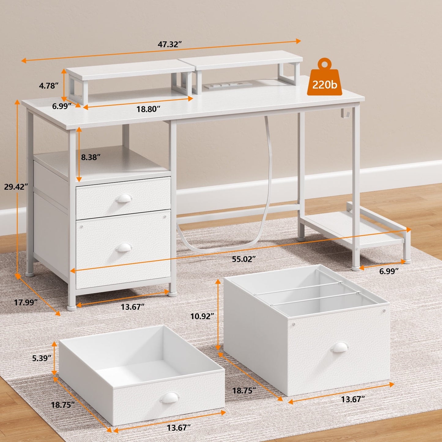Hexmn Corner Desk with Outlets & Adjustable Shelves for Office Writing,White