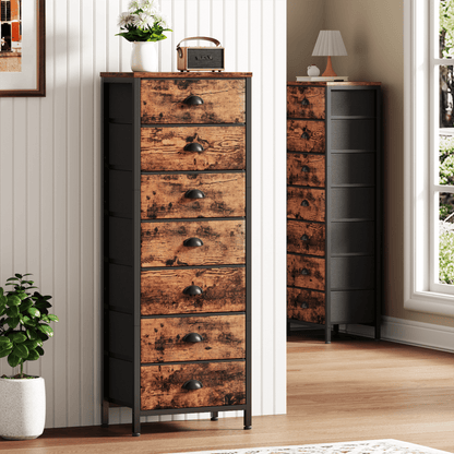 Tydimor 7-Drawer Tall Dresser Bedside Fabric Nightstand with Storage,Rustic Brown