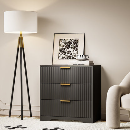 Tydimor Modern Nightstand with 3 Wooden Drawers, Bedside Table for Living Room, Black