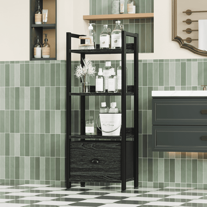 Satifur 4 Tier Ladder Bookcase with Removable Drawer Tall Standing Bookshelf,Black Oak