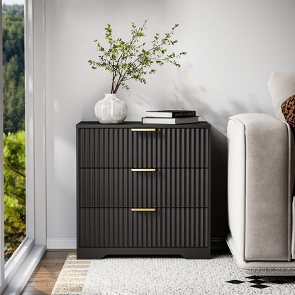 Tydimor Modern Nightstand with 3 Wooden Drawers, Bedside Table for Living Room, Black,Set of two