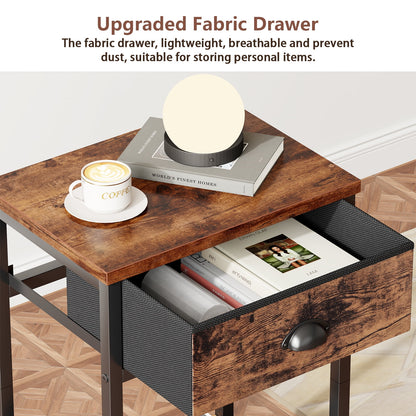 Satifur Set of 2 Nightstand for Bedroom,3-Tier End Table with Drawer,Rustic Brown