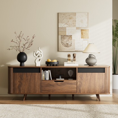 Tydimor TV Cabinet Stands for TVs up to 65", Entertainment Center with Storage Shelf & Outlet, Media Console Table with Drawers for Living Room