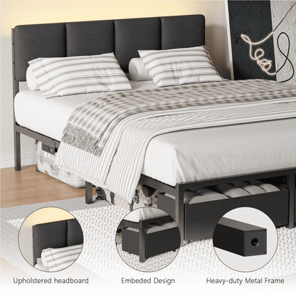 Tydimor Full Bed Frame with 2 Drawers & 2 USB Ports and Outlets, No Box Spring Needed