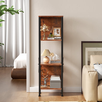 Satifur Bookshelf with 2 Large Backboards, Narrow Bookcase for Space Saving, Industrial Bookshelf with 4 Shelves for Office, Bathroom, Bedroom,Rustic Finish