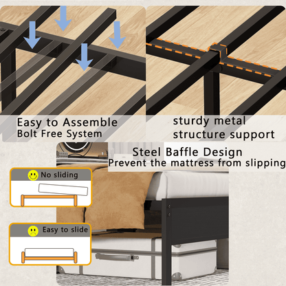Tydimor Twin RGB LED Strip Platforrm Bed Frames with Headboard Metal, Storage Shelves & Underbed, Niose Free, No Box Spring Needed