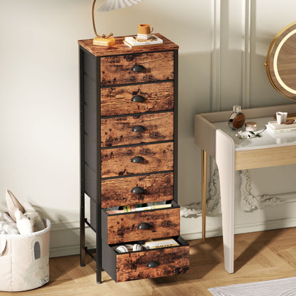 Satifur 7-Drawer Tall Dresser Bedside Fabric Nightstand with Storage,Rustic Brown