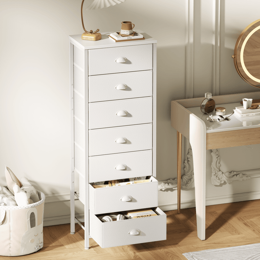 Tydimor 7-Drawer Tall Dresser Bedside Fabric Nightstand with Storage,White