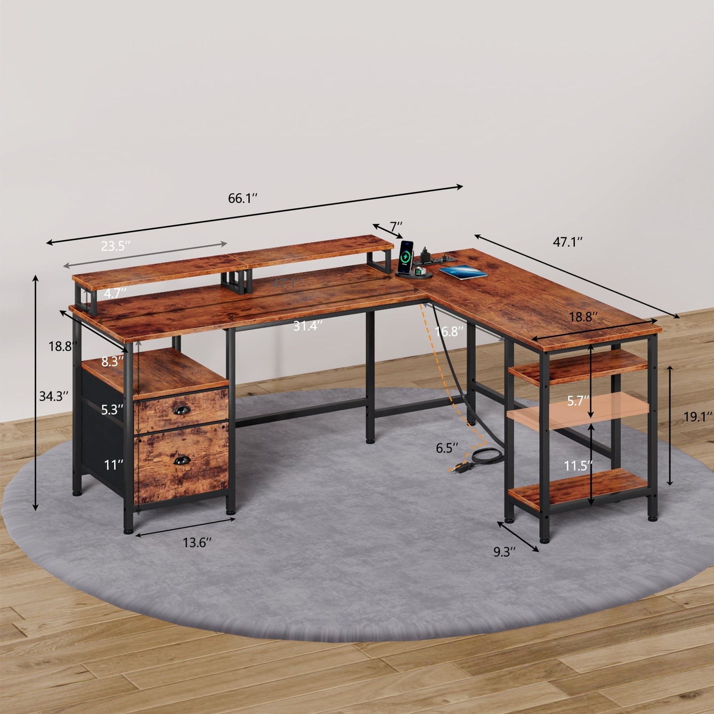 Hexmn Smart Workstation, Computer Desk with Built-In Power Outlets & Dual Monitor Stand for an Efficient Workspace