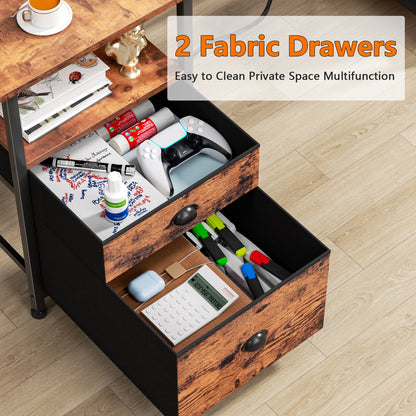 Satifur Office Desk with Drawers and Charging Station, Gaming Desk with Movable Monitor Stands, Corner Desk with Storage Shelves and File Cabinet, Rustic Brown