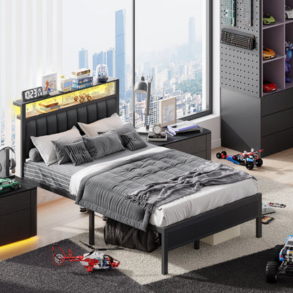 Satifur Full Bed Frame with Upholstered Headboard, Steel Slats Support, No Box Spring Needed