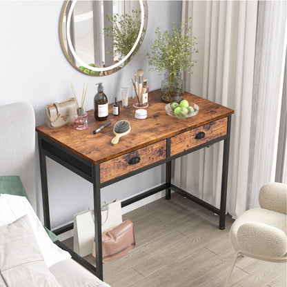 Furologee Computer Desk Home Office Writing Desk with 2 Fabric Drawers, Rustic Brown