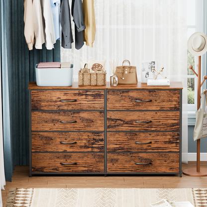 Tydimor 8 Fabric Drawers Dressers for Bedroom Wide Dresser TV Stand for 55" TVs, Chest of Drawers, Rustic Brown