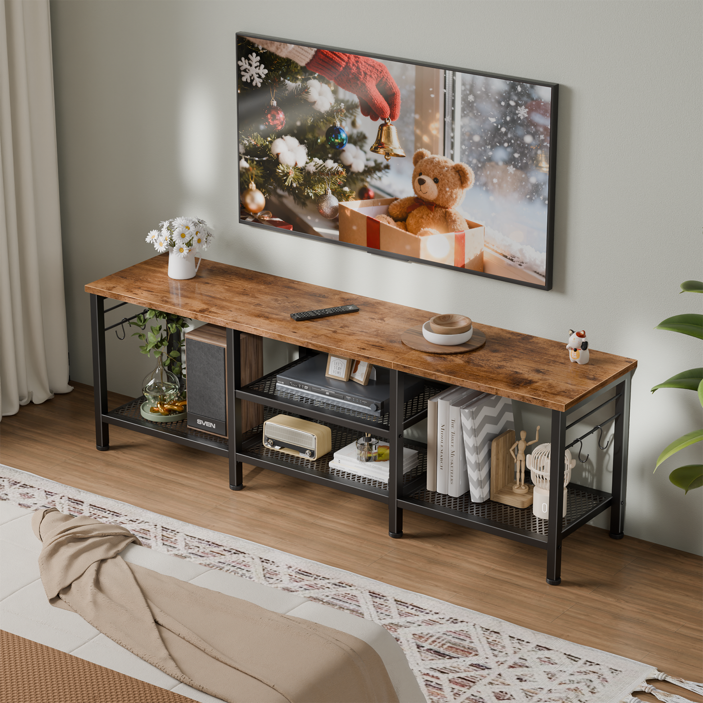 Tydimor Modern TV Stand for TVs up to 65" TVs, Media Console Table for Living Room, Entertainment Center with Storage, Rustic Brown