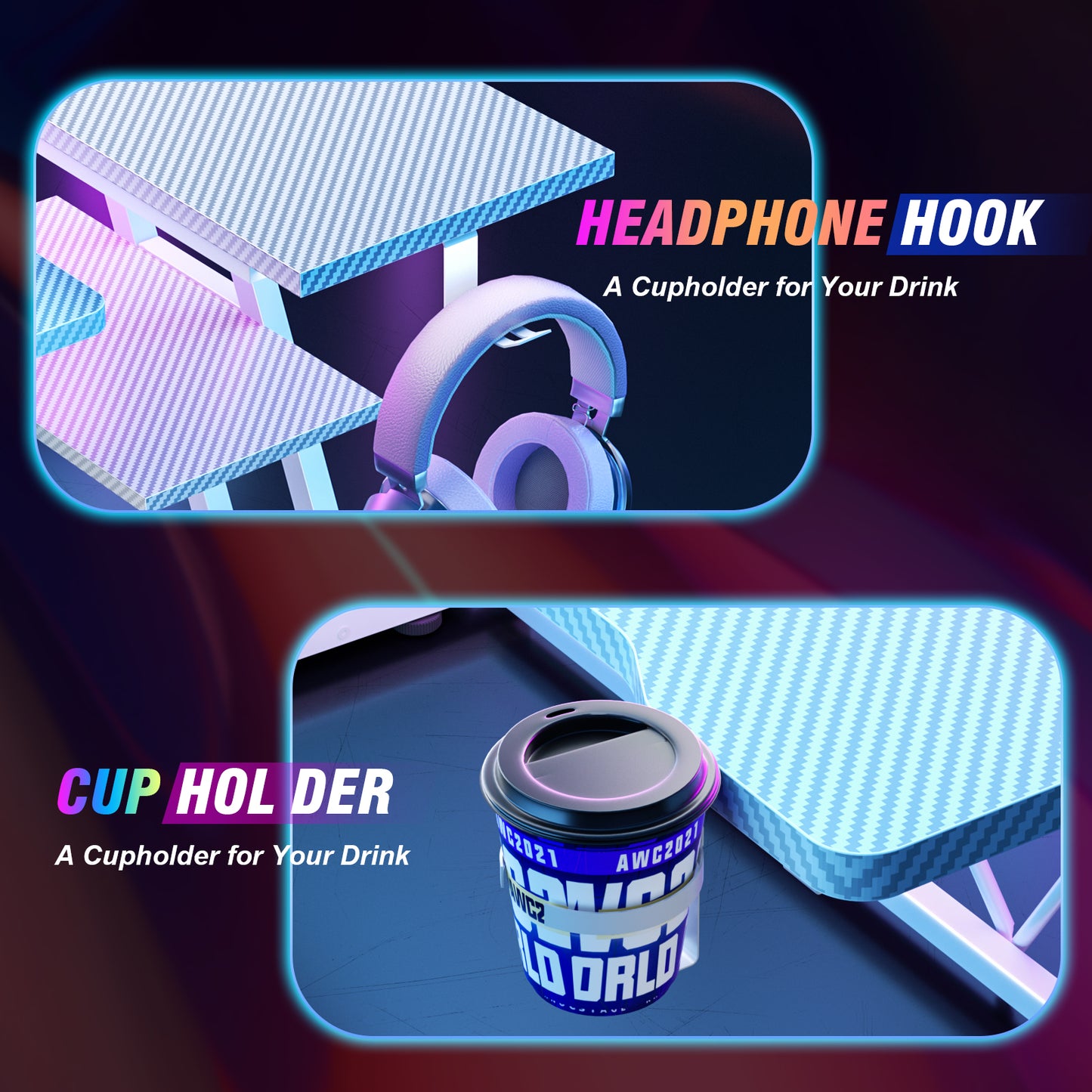 Satifur 47" Pro L-Shaped Gaming Desk White, RGB LED, Power Hub & Monitor Riser for Ultimate Setup