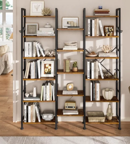 Hexmn 72" Tall Bookshelf, 6 Tier Large Bookcase with Waterproof Wood Shelves, Heavy Duty Metal Frame with X-Brace, Anti-Falling Design, Vintage Industrial Storage Rack