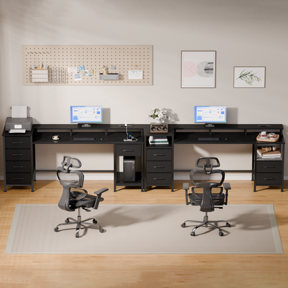 Satifur Gaming Desk with LED Lights & Power Outlets, 66" Computer Desk with 5 Fabric Drawers & Open Storage, Reversible Home Office Desk,Black