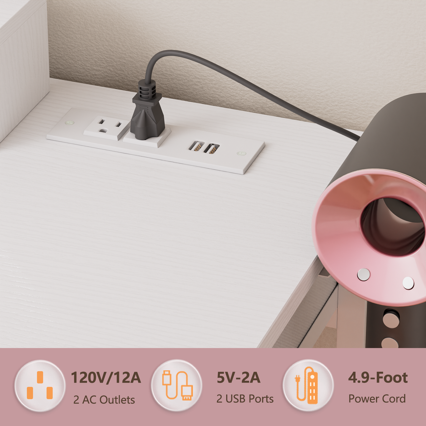 Satifur Vanity Desk with Mirror & Lights, GRWM Vanity with Drawers, Makeup Dressing Table with Stool & Charging, White