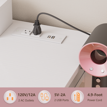 Satifur Vanity Desk with Mirror & Lights, GRWM Vanity with Drawers, Makeup Dressing Table with Stool & Charging, White