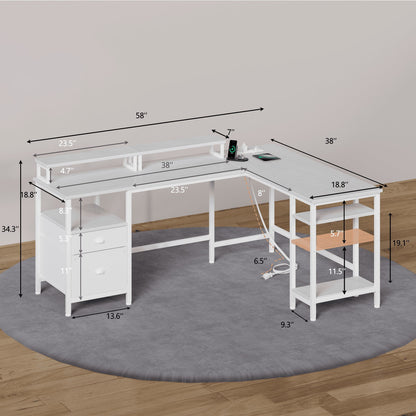 Hexmn L-Shaped Home Office Desk,Dual Monitor Stand & Ample Storage for All Your Needs