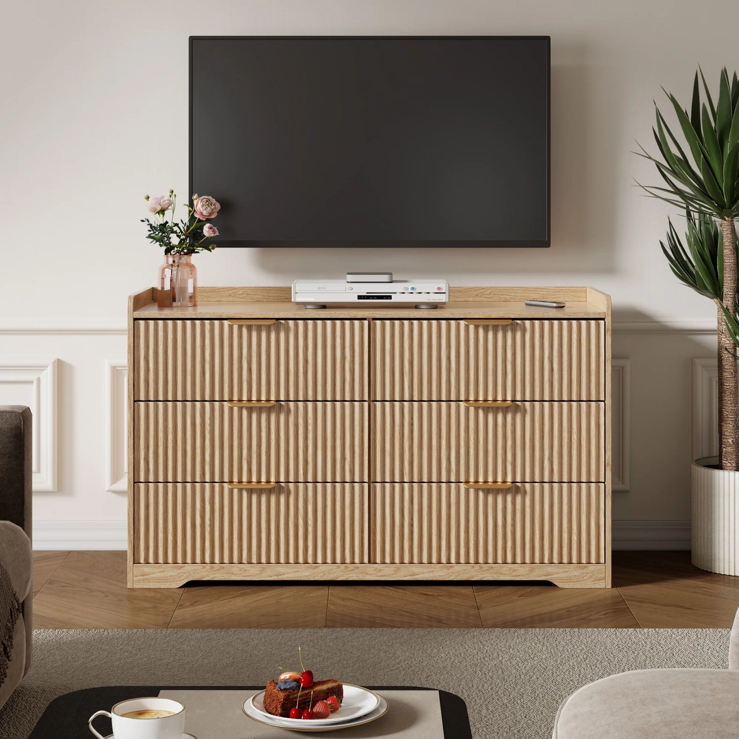 Tydimor Dressers for Bedroom 6 Drawers, Wide Chest of Drawers Storage Organizer, Wooden Cabinet with Anti-Tip Safety for Living Room, Hallway