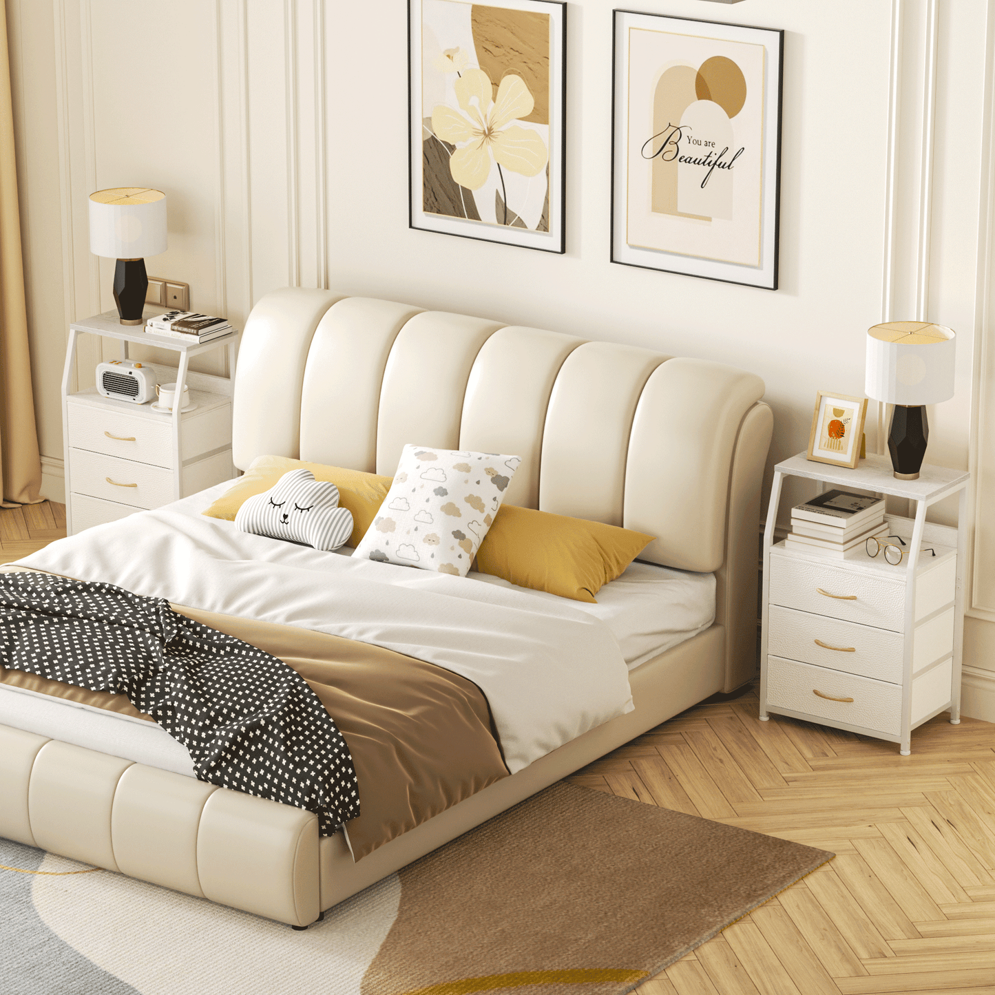TYDIMOR Nightstand Bedside Table, 3 Drawer Dresser for Bedroom Furniture, White, Modern Style, Adults