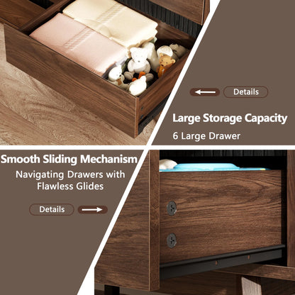 Satifur 47.2″ Wide 6-Drawer Wood Dresser, for Bedroom Storage & as TV Stand, American Walnut