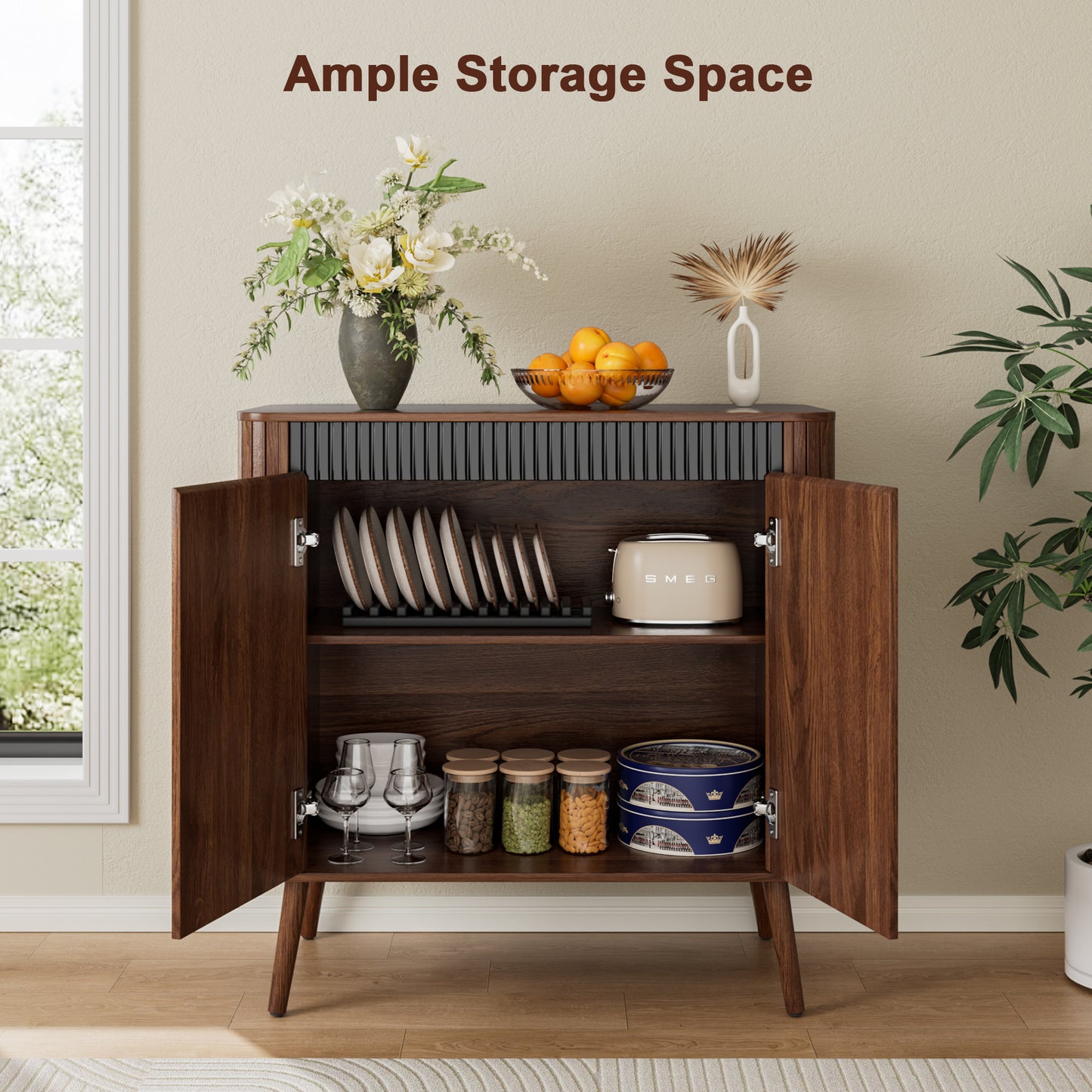 Satifur Sideboard Buffet Cabinet 31.5" Storage Cabinet with Handless Doors, Adjustable Shelves for Kitchen, Living Room, Hallway, Entryway