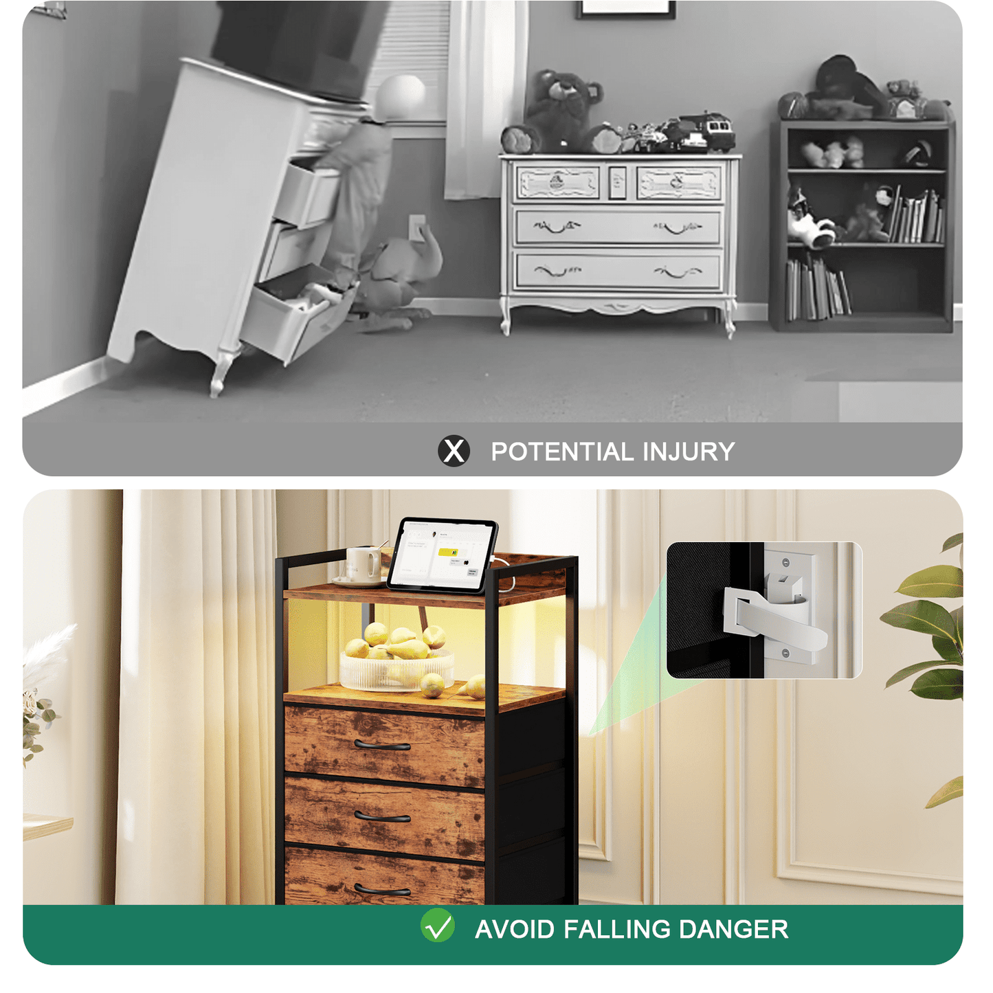 Hexmn Tall Dresser for Bedroom, 5 Drawer with Charging Station, Black, Ideal for Adults