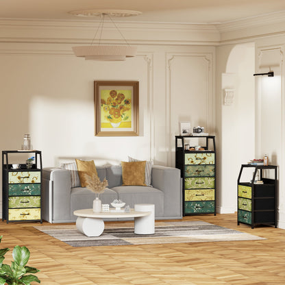 Satifur 3-Drawer Nightstand,Bedside Fabric Dresser Storage Chest of Drawers,Retro Flower