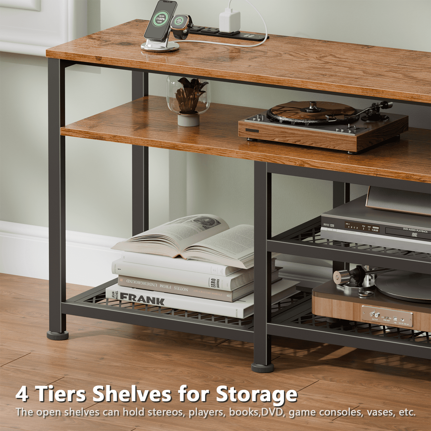 Tydimor Modern TV Stand for TVs up to 60", Media Console with Storage for Living Room, LED Entertainment Center with Outlets, Rustic Brown
