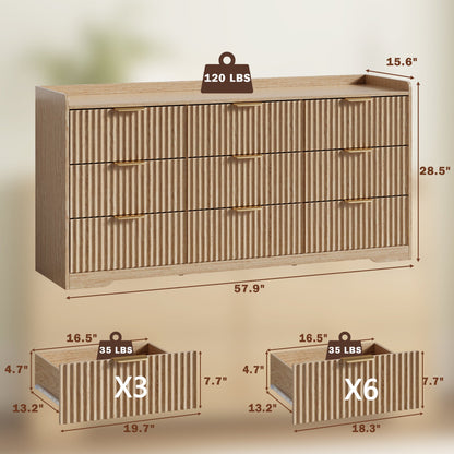 Tydimor Dressers for Bedroom 9 Drawers, Wide Chest of Drawers Storage Organizer, Wooden Cabinet with Anti-Tip Safety for Living Room, Hallway