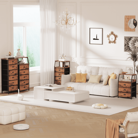 Satifur 6-Drawer Tall Dresser Bedside Fabric Nightstand with Storage,for All Age,Rustic Brown