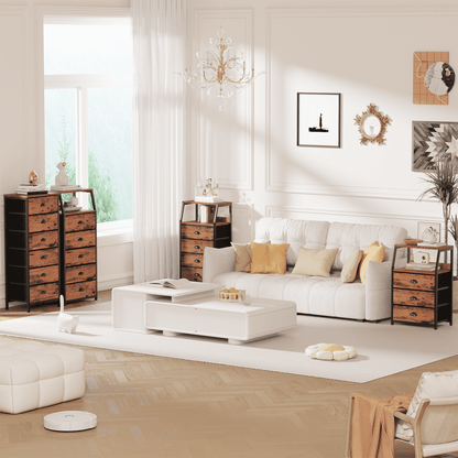 Satifur 5-Drawer Nightstand,Tall Fabric Dresser Storage End Table,Rustic Brown