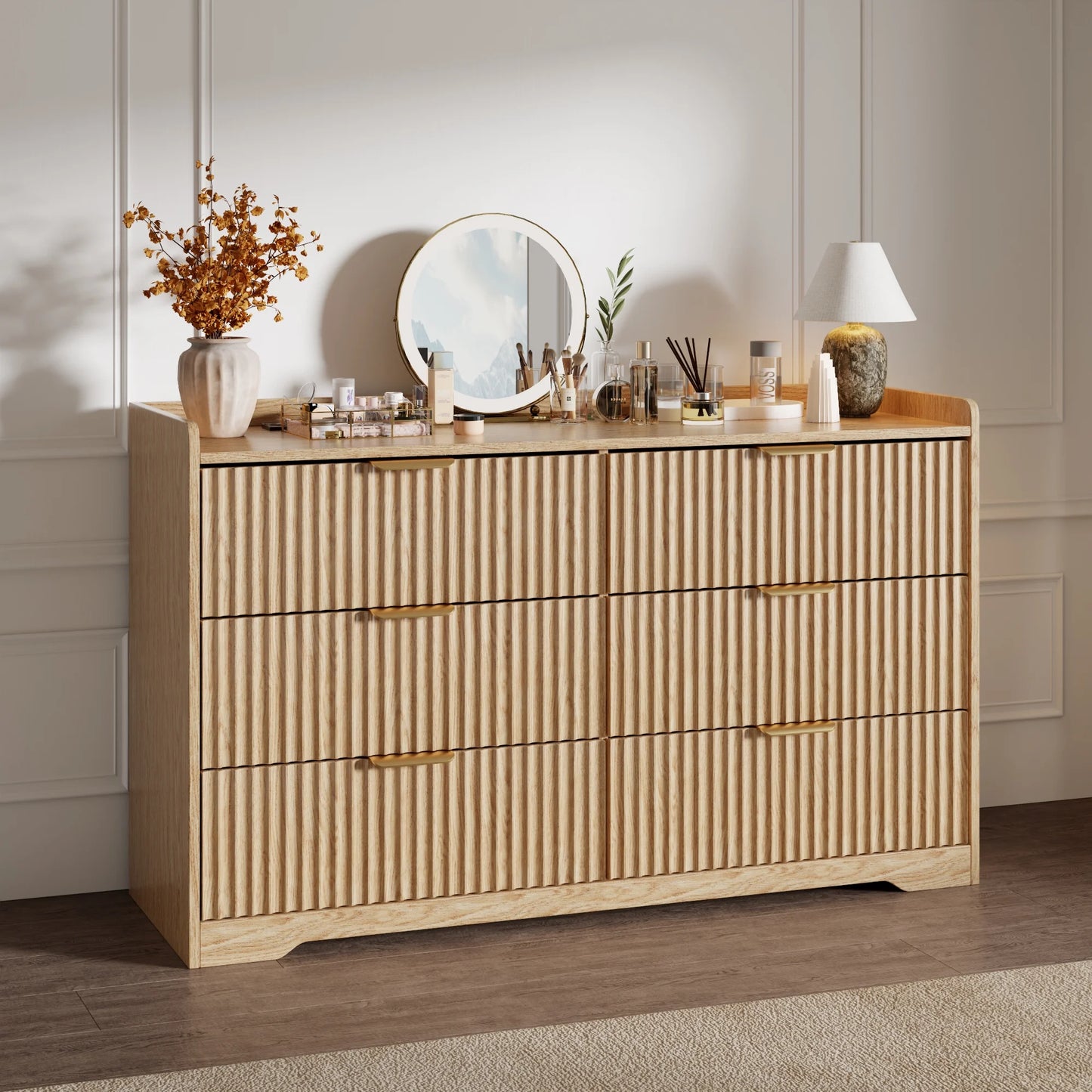 Tydimor Dressers for Bedroom 6 Drawers, Wide Chest of Drawers Storage Organizer, Wooden Cabinet with Anti-Tip Safety for Living Room, Hallway