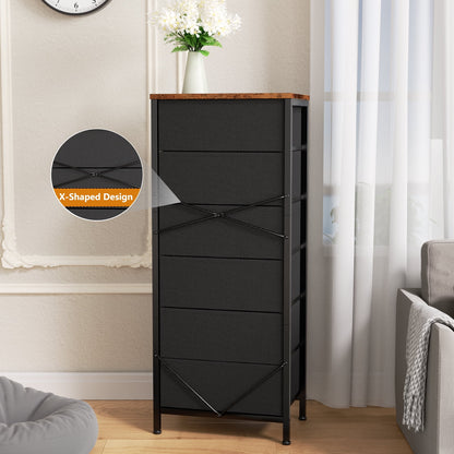 Tydimor 6 Drawer Dresser,Chest of Drawers for Bedroom Tall Fabric Dresser,Rustic Brown