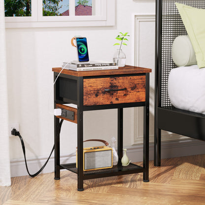 Satifur Nightstand with Charging Station for Bedroom,Side End Table with Outlets & USB Ports,Rustic Brown