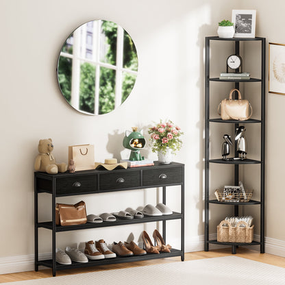 Satifur Corner Shelf Bookcase with LED Light Strip, 6-Tier Corner Bookshelf for Living Room, Bedroom