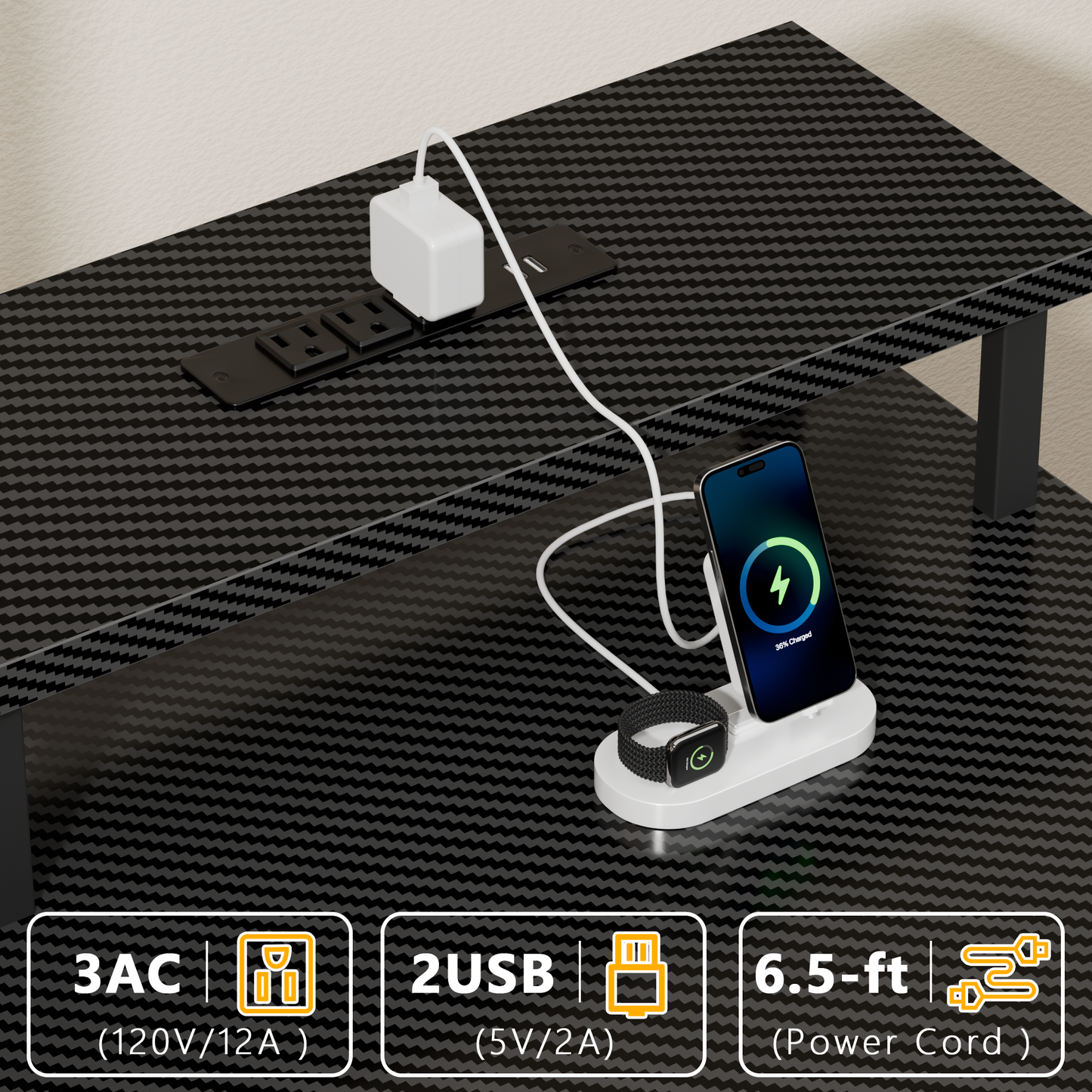 Satifur Gaming Desk with LED Lights & Power Outlets, 47" Computer Desk with 5 Fabric Drawers & Open Storage, Reversible Home Office Desk,Carbon Fiber Black