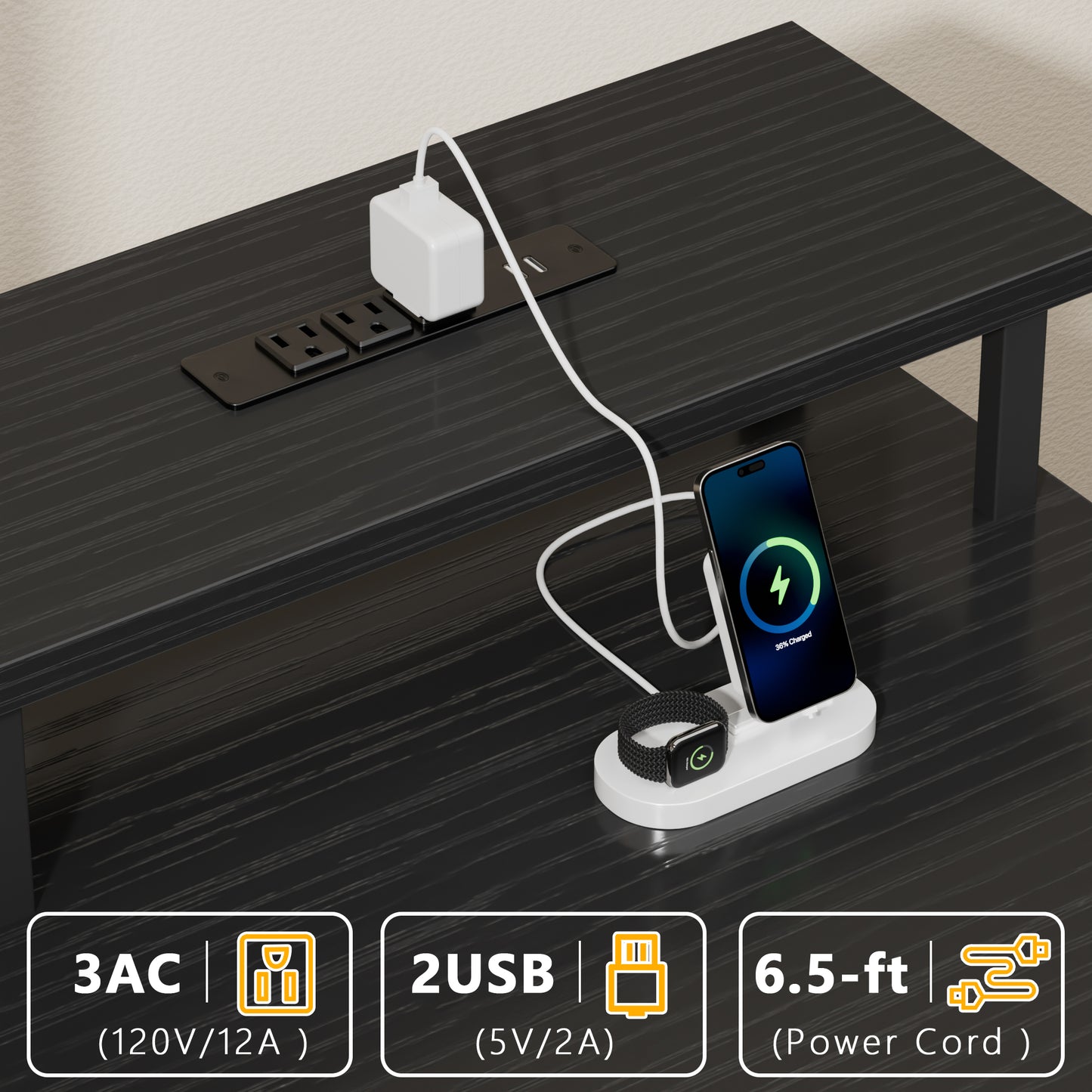 Satifur Gaming Desk with LED Lights & Power Outlets, 55" Computer Desk with 5 Fabric Drawers & Open Storage, Reversible Home Office Desk,Black