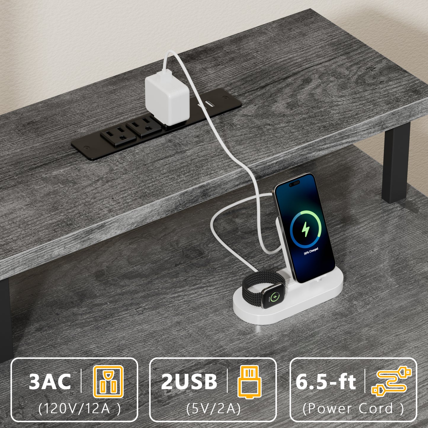 Satifur Gaming Desk with LED Lights & Power Outlets, 55" Computer Desk with 5 Fabric Drawers & Open Storage, Reversible Home Office Desk,Grey