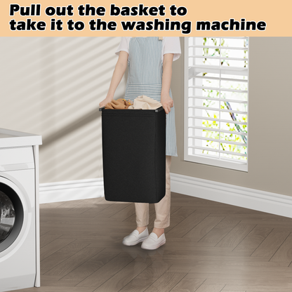 Satifur Laundry Basket Hamper Clothes Hamper with Oxford Fabric Pull-Out Bag 2-Tier Shelf