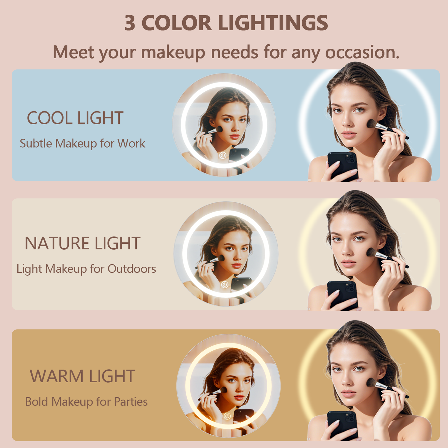 Satifur Vanity Desk with Mirror & Lights, GRWM Vanity with Drawers, Makeup Dressing Table with Stool & Charging, White