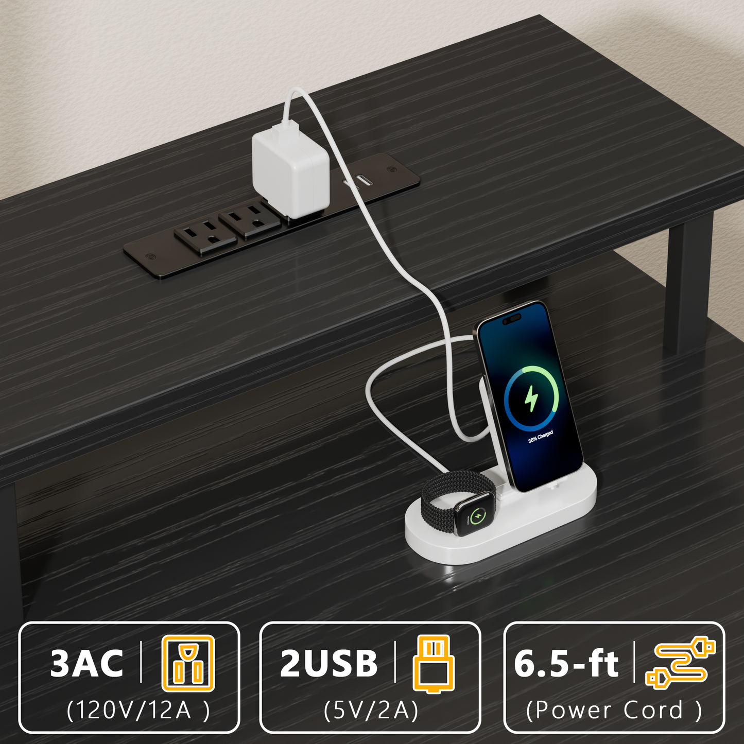 Satifur Gaming Desk with LED Lights & Power Outlets, 66" Computer Desk with 5 Fabric Drawers & Open Storage, Reversible Home Office Desk,Black