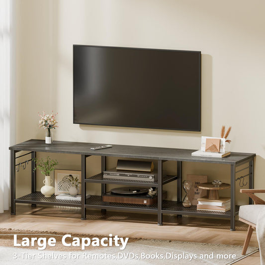 Tydimor Modern TV Stand for TVs up to 70" TVs, Media Console Table for Living Room, Entertainment Center with Storage, Light Black Oak