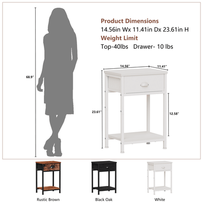 Satifur Set of 2 Nightstand for Bedroom,3-Tier End Table with Drawer,White