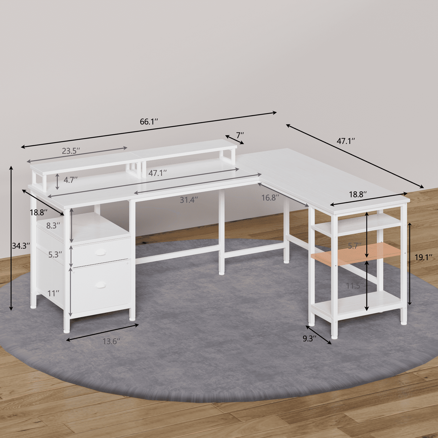 Satifur L-Shaped Computer Desk, Reversible Office Desk, Gaming Desk for Home, White