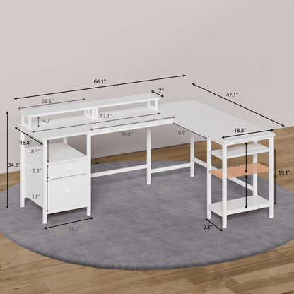 Satifur L-Shaped Computer Desk, Reversible Office Desk, Gaming Desk for Home, White