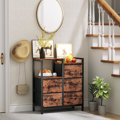 TYDIMOR 5 Drawer Fabric Dresser for Bedroom, Rustic Brown Chest for Closet & Living Room, Ideal for Adults