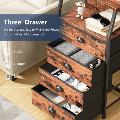 TYDIMOR Tall Nightstand, 4 Drawer Storage Organizer for Bedroom, Brown, for Adults